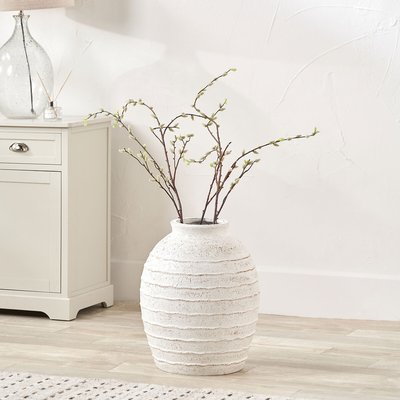 49cm White Wash Fibrestone Decorative Ribbed Vase SO'HOME