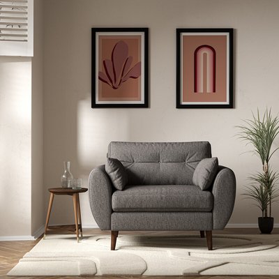 Ada Scandi Buttoned Soft Woven Snuggle Chair with Dark Wood Legs ÉDITÉ