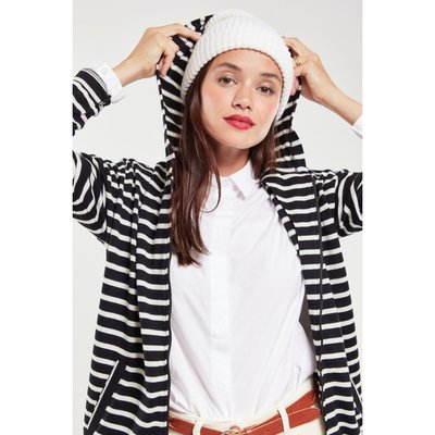 Sweat rayé à capuche en coton et laine ARMOR-LUX