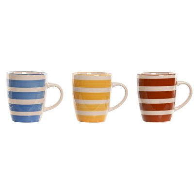 Set de 3 mugs faïence rayures bleues, jaunes, rouges 12.5x8.5x11cm WADIGA