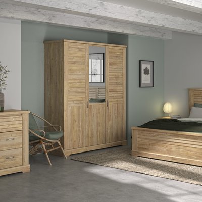 Armoire 3 portes avec miroir imitation châtaignier TERRE DE NUIT