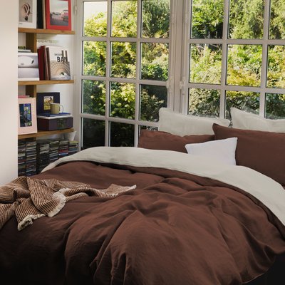 Housse de couette en lin lavé, RÊVE DE LIN BLANC CERISE