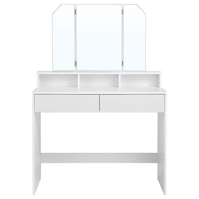 Coiffeuse Blanche avec Miroir 3 Volets et 2 Tiroirs - L100 cm CALICOSY