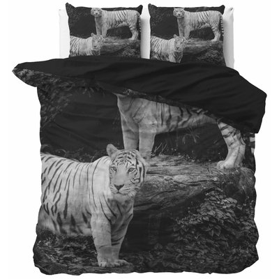 Parure de Lit Double Coton Tigre Blanc HOME