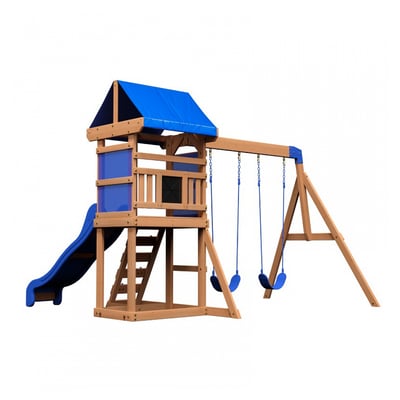 Tour de jeu Aurora avec balançoires et toboggan bleu BACKYARD DISCOVERY