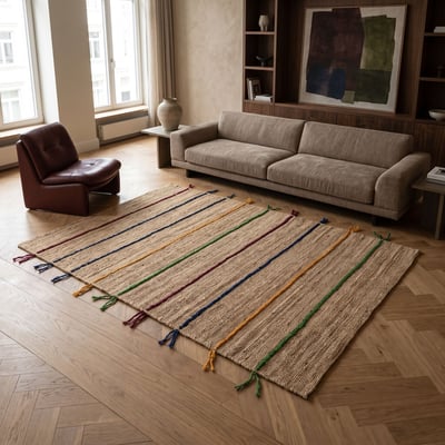 Tapis jute avec tresses en laine COLOR JUTE - style bohème THE DECO FACTORY
