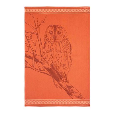 Torchon en jacquard de coton imprimé, LA CHOUETTE COUCKE