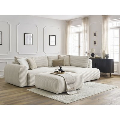 Canapé d'angle convertible 4 places en gros côtelé doux avec pouf, LUCIEN BOBOCHIC