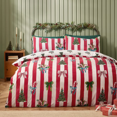 Christmas Stripe Reversible Duvet Cover and Pillowcase Set CATHERINE LANSFIELD
