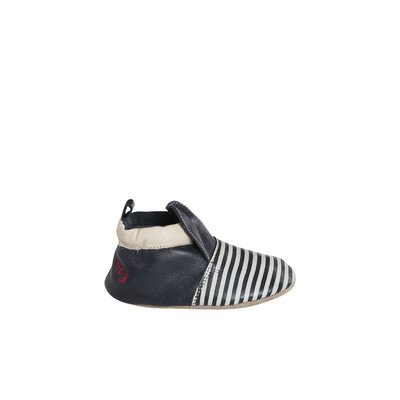 Chaussons élastiqués bicolores en cuir souple VERTBAUDET