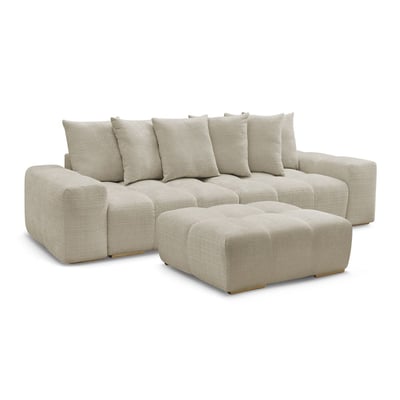 Canapé droit convertible 3 places en tissu texturé avec pouf, ANAKIN BOBOCHIC