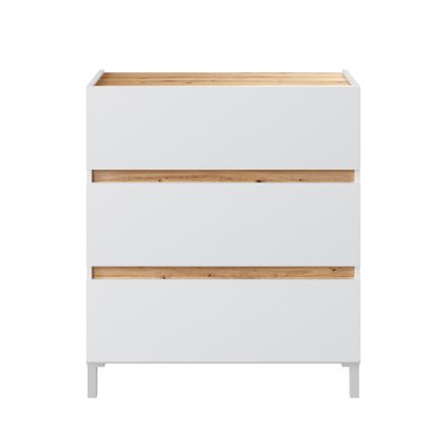 Commode 3 tiroirs décor chêne nodi et blanc L79 cm - TEMPUS CALICOSY