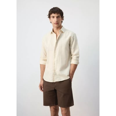 Chemise à rayures en mélange de lin et coton MANGO MAN