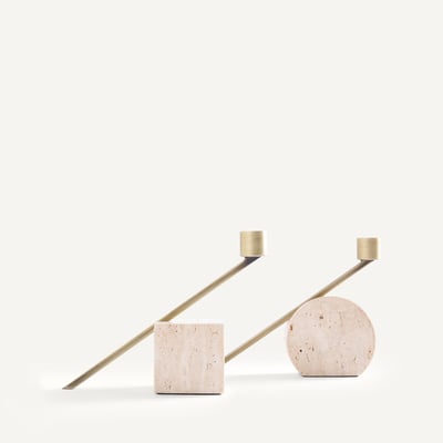 Lot de 2 bougeoirs en travertin, hauteur 12,6 cm, SEBASTIANO AM.PM