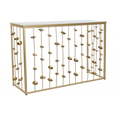 Console en Métal Doré et Plateau Miroir Fleurs - 126x43x81cm WADIGA