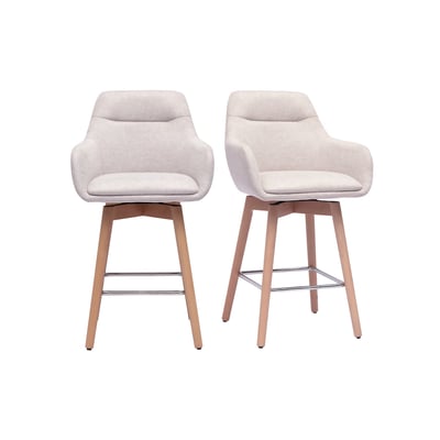 Tabourets de bar scandinaves pivotants 360° en tissu effet velours texturé beige et bois clair H65 cm (lot de 2) ALESS MILIBOO
