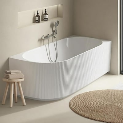 Baignoire striée acrylique semi-îlot blanche 170cm - Angle droit STRIA MOB IN