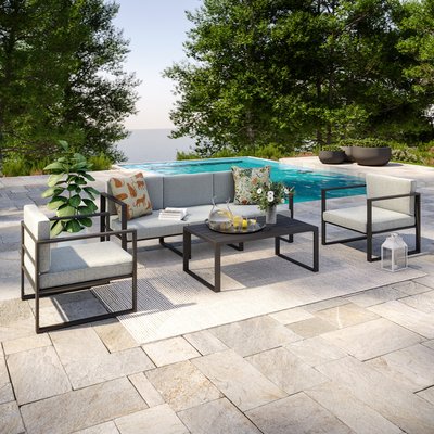 Salon de jardin en aluminium, 5 places, Gris, HONFLEUR AVRIL PARIS