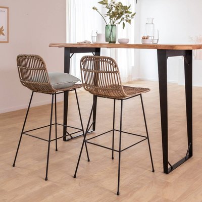 Tabouret de bar en rotin et métal  CALVI MADE IN MEUBLES 