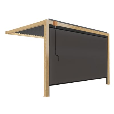 Pergola bioclimatique adossée 3 x 4 m en aluminium décor bois avec 1 store, SAPRI OVIALA