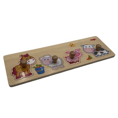 Puzzle à boutons en bois - Animaux de la ferme - Très bon état HABA