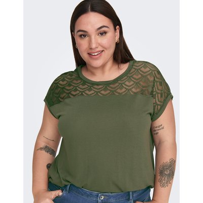 T-shirt col rond manches courtes, détail dentelle ONLY CARMAKOMA