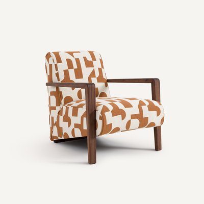 Fauteuil noyer massif, tissu jacquard, Sanami AM.PM