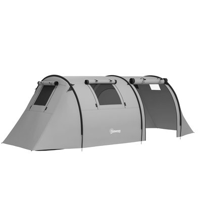 Tente de camping 3-4 pers. étanchéité 3000 mm chambre salon sac gris OUTSUNNY
