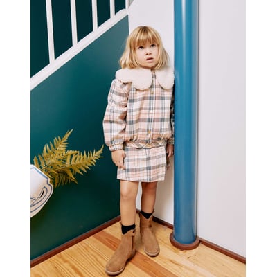 Blouson à carreaux avec col et doublure en sherpa ZIPPY