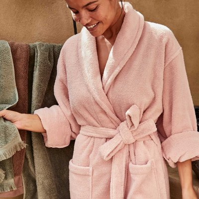 Peignoir col châle 100% Coton BIO, DOUCEUR NATURE BLANC CERISE