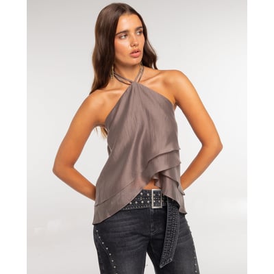 Top en tissu satiné multiposition à base asymétrique THE-ARE