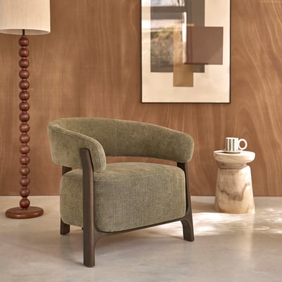 Fauteuil en bois massif et tissu  HENRI BERAH GETAH