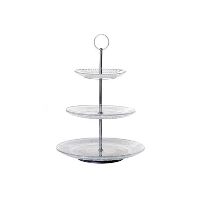 Plat de présentation fruits ou gâteaux  3 étages en verre - 25x25x35cm WADIGA