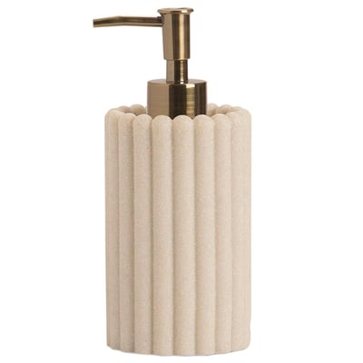 Distributeur de savon en résine beige stries 7x7x17cm WADIGA