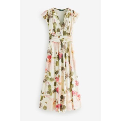 Robe mi-longue à col v fleurs NEXT