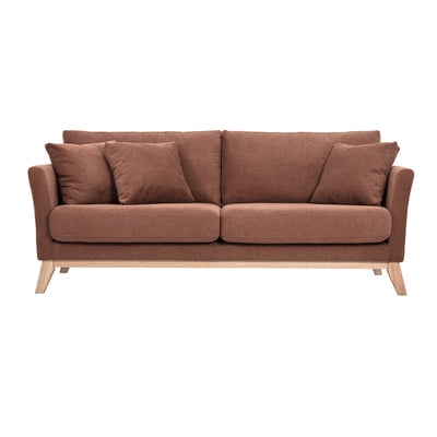 Canapé scandinave déhoussable 3 places en tissu chenille terre brûlée et bois clair OSLO MILIBOO