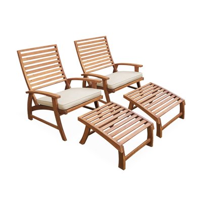 Fauteuil avec repose-pied bois d'acacia (lot de 2) PUEBLA SWEEEK