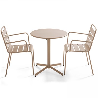 Table de jardin rabattable en métal et 2 fauteuils, PALAVAS OVIALA