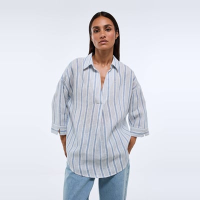 Blouse manches trois quarts rayée en lin MONOPRIX
