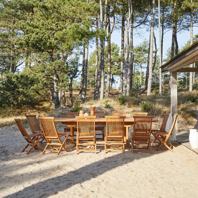 Ensemble de jardin rectangulaire en acacia massif 12 chaises CAPRI TIKAMOON