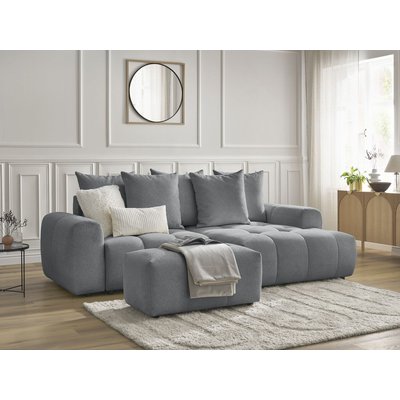 Canapé d'angle convertible 3 places en tissu chiné avec pouf, ROXELANE BOBOCHIC