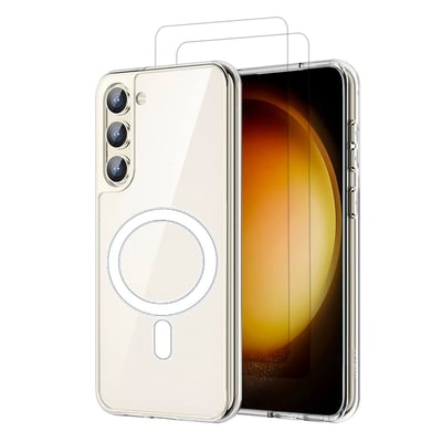 Coque Anti-choc Magnétique compatible Magsafe pour Galaxy S23 Transparente + 2 vitres EVETANE