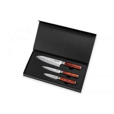 Coffret couteaux Santoku + Universel + Office Wusaki Pakka X50 WUSAKI