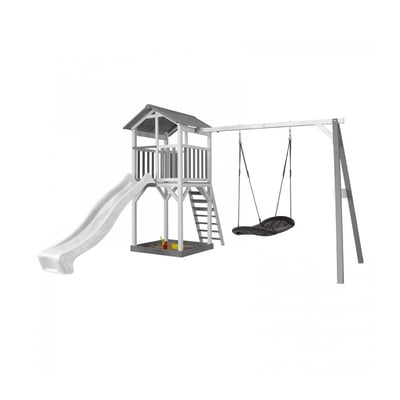 AXI Structure de jeu Beach Tower Blanc Gris avec 1 balancoire siege nid ovale Roxy et toboggan Blanc AXI HOUSE