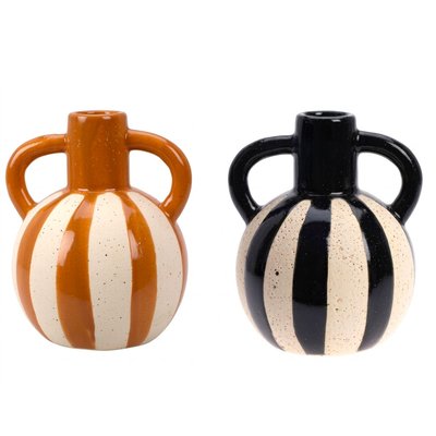 Set de 2 vases en céramique terracotta, beige et noir 15.5x12.5cm WADIGA