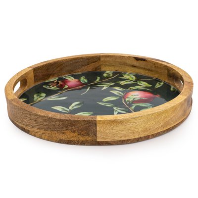 Pomegranate Green Round Mango Wood Tray SO'HOME