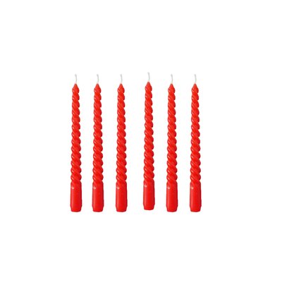 Set de 6 bougies pour chandelier rouge longues  torsadées - 2x2x20cm WADIGA