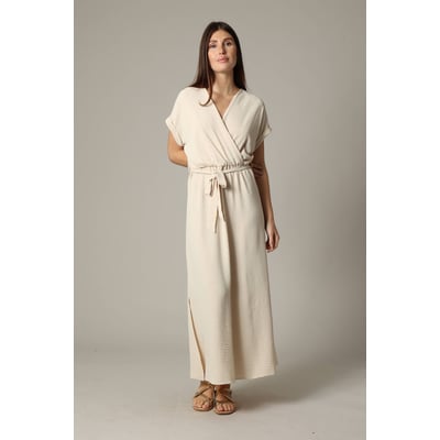 Robe casual unie à manches courtes et au col cache-cœur TEYSSA DEELUXE
