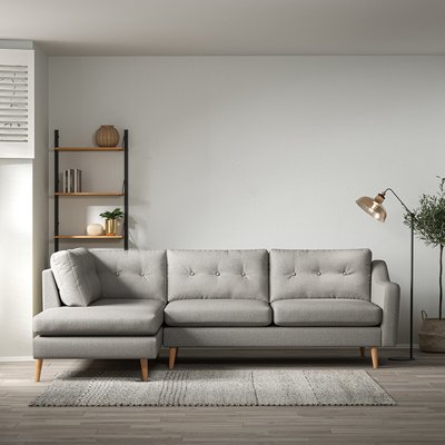 Rosa Curve Buttoned Soft Woven Chaise - Left facing with Light Wood Legs SO'HOME