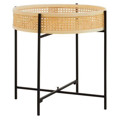 Rattan and Metal Round Tray Side Table SO'HOME